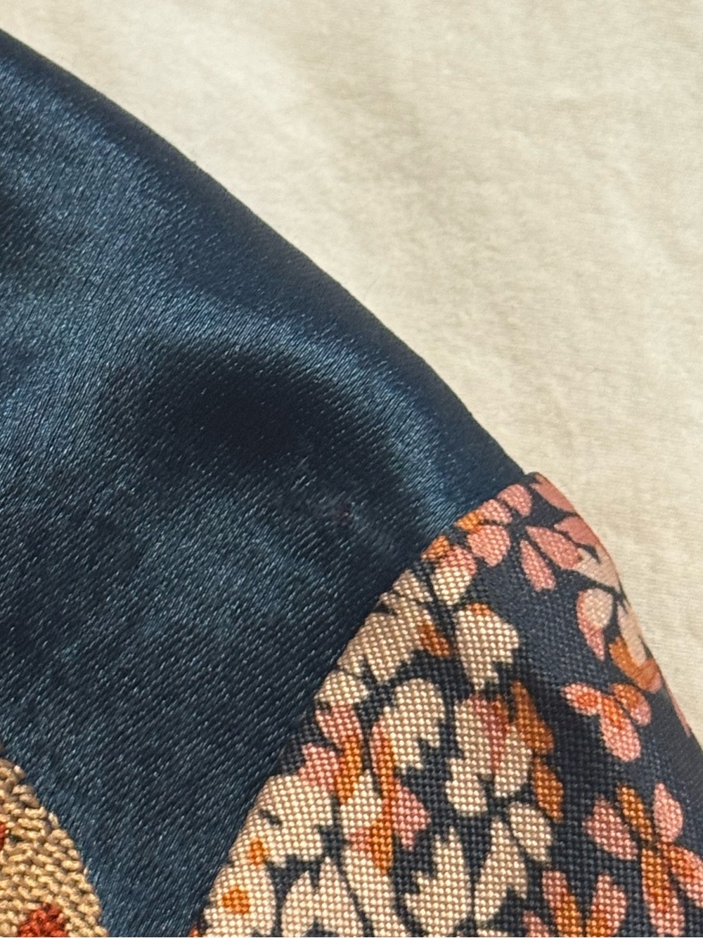 Scotch & Soda Women's Navy Satin Floral Print Top with Pink and Orange Blossoms - Picture 11 of 11
